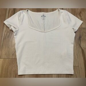 Hollister Must-Have Collection Cream Crop Ribbed Shirt Size Small Gently Used